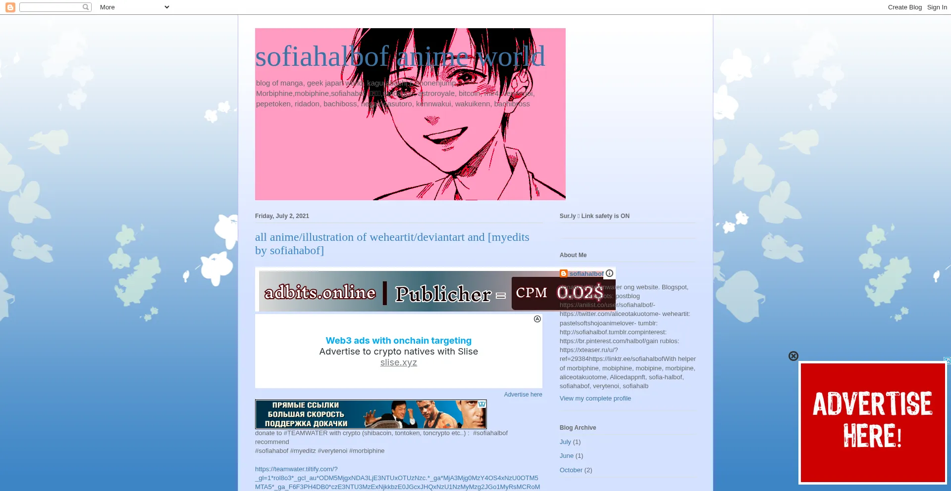 Website screenshot of Sofiahalbofanimeworld.blogspot.ug