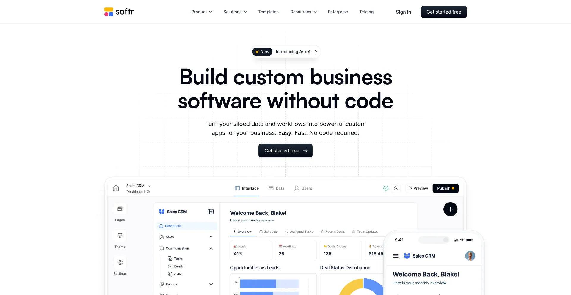 Website screenshot of Softr.io