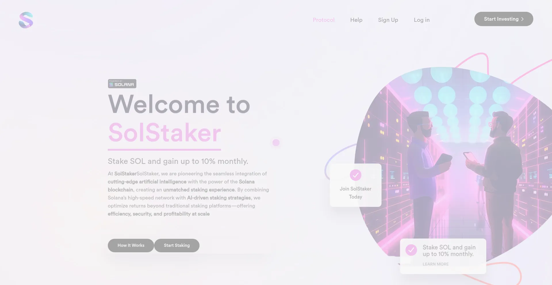 Website screenshot of Solstaker.com