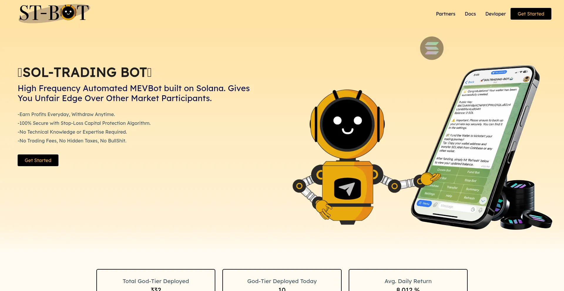 Website screenshot of Soltradingbot.ai