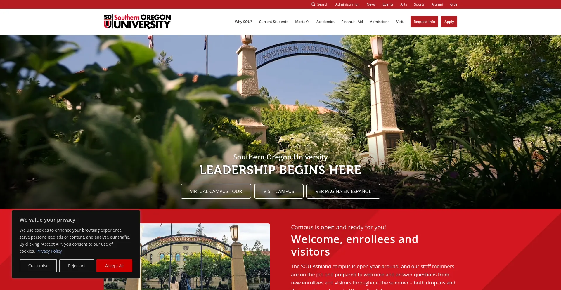 Website screenshot of Sou.edu