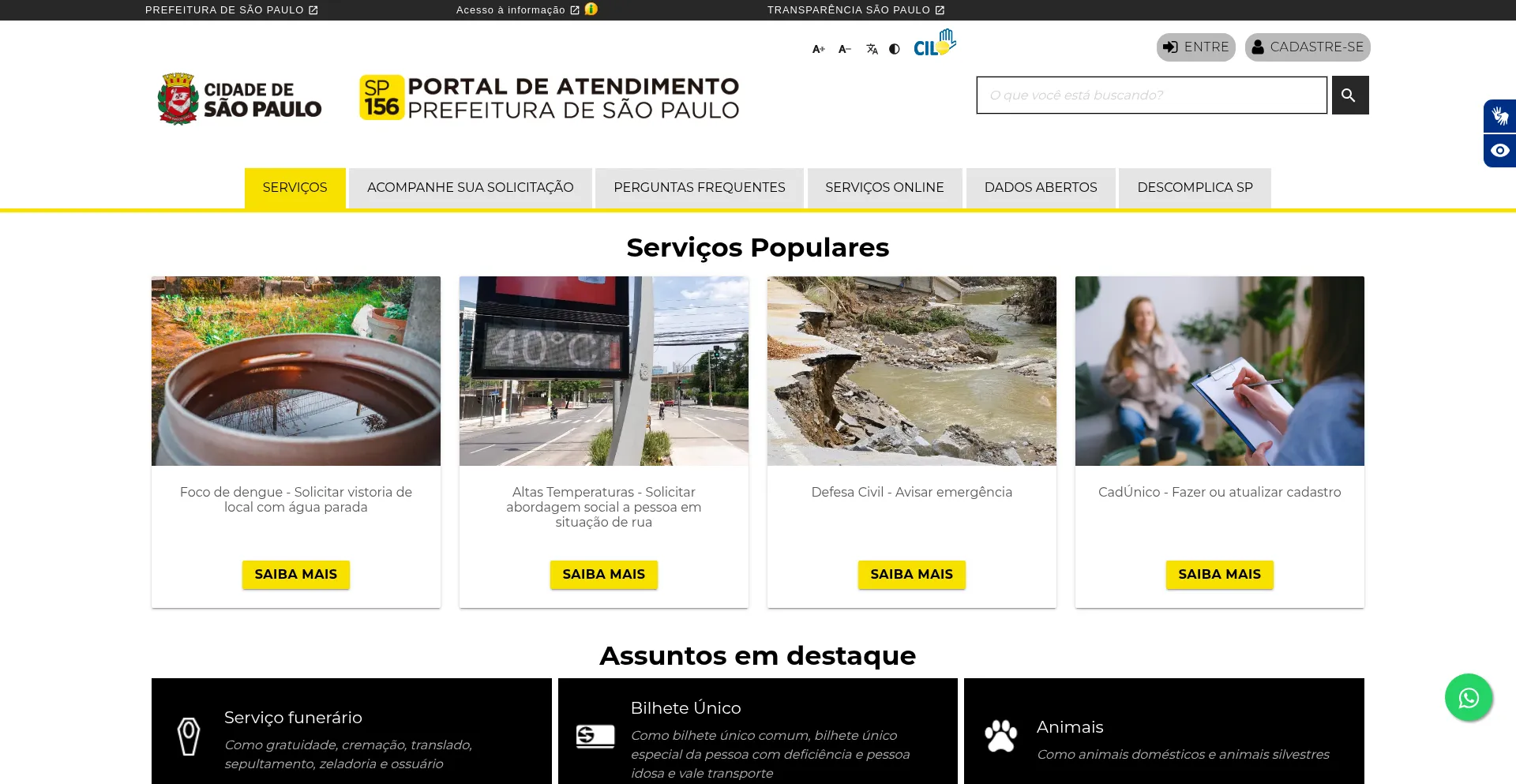 Website screenshot of Sp156.prefeitura.sp.gov.br