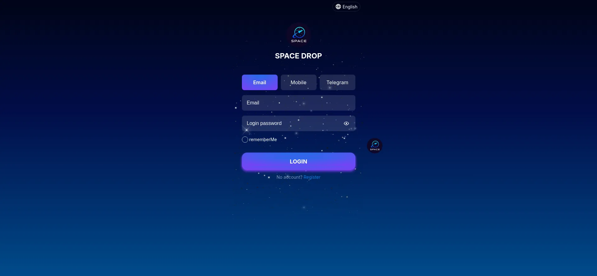 Website screenshot of Spacedrop.vip