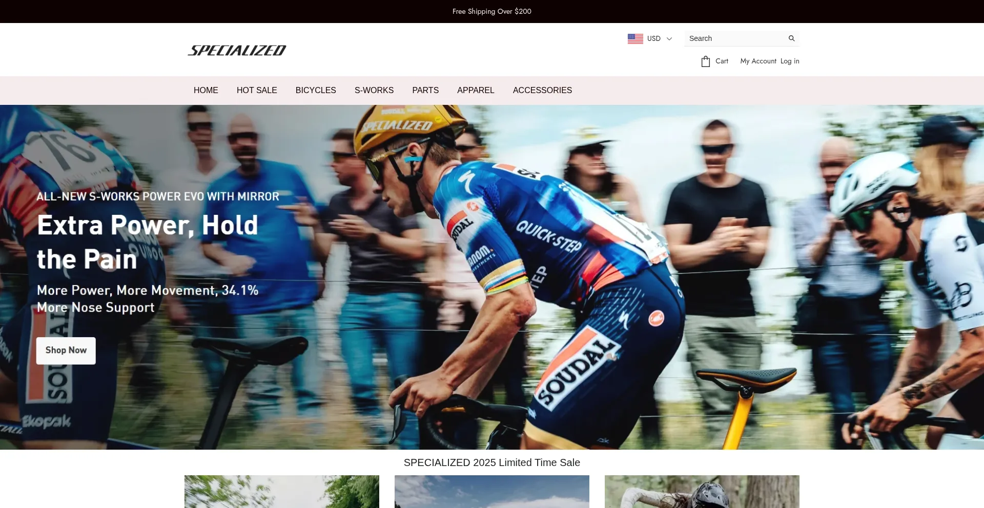 Website screenshot of Specializedwarehousesale.com