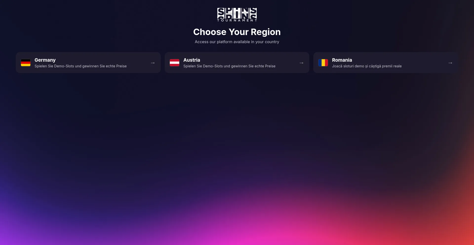 Website screenshot of Spinstournament.com