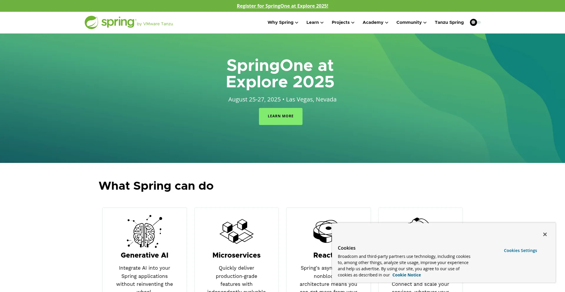 Website screenshot of Springframework.org