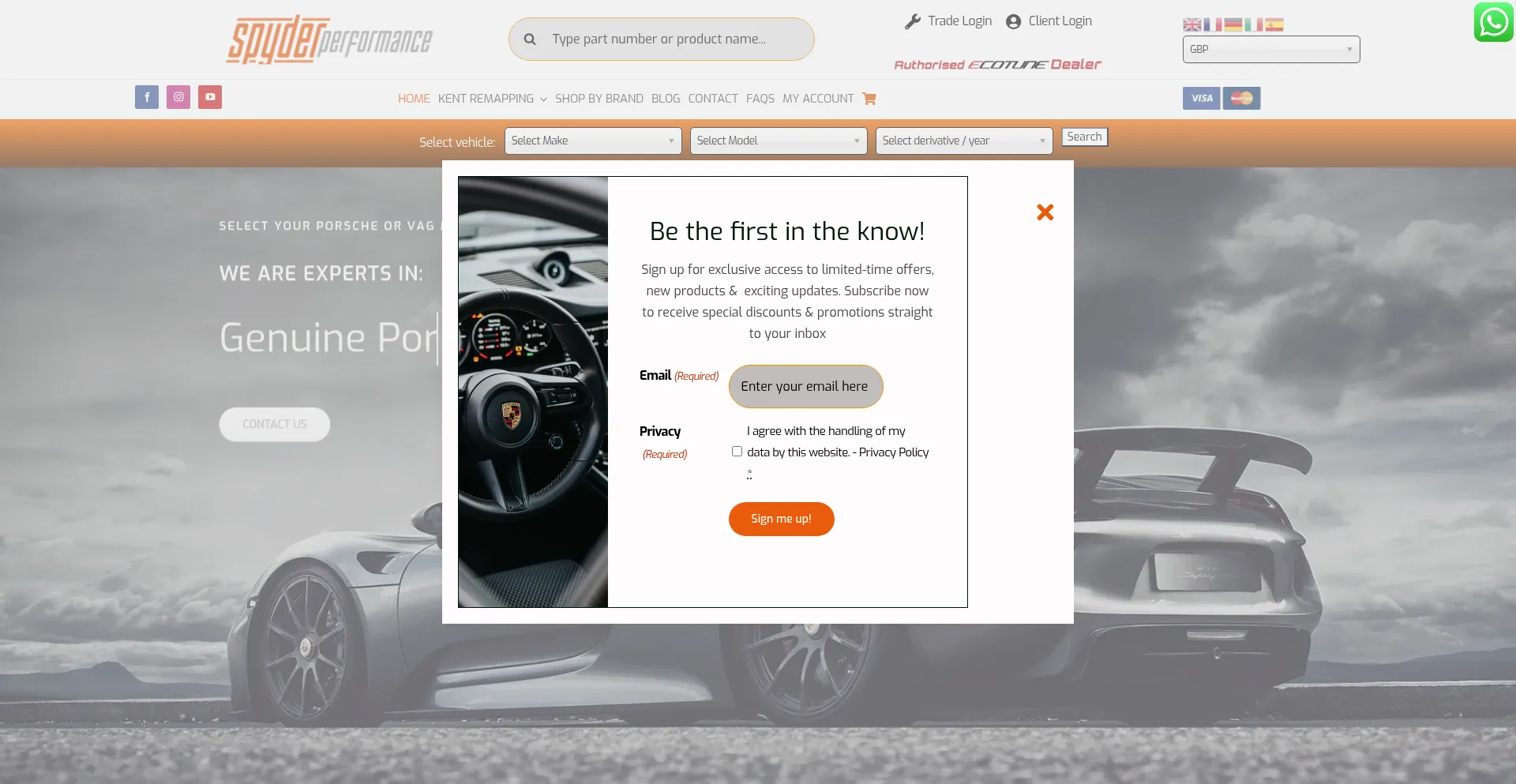 Website screenshot of Spyderperformance.com