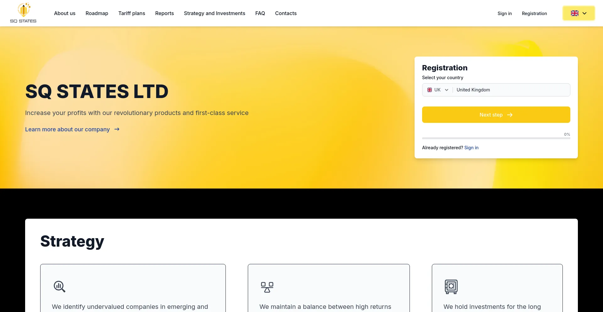 Website screenshot of Sqstates.com