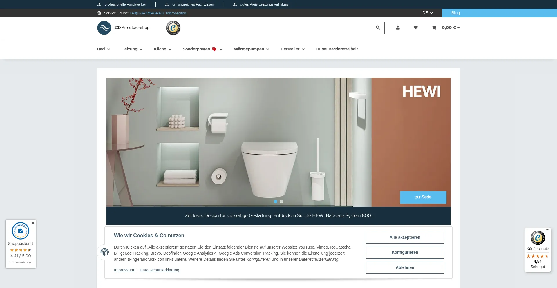 Website screenshot of Ssd-armaturenshop.de