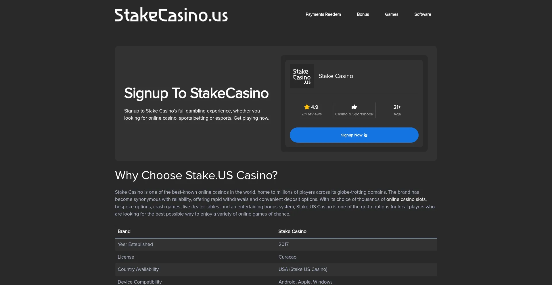 Stakecasino.us Screenshot