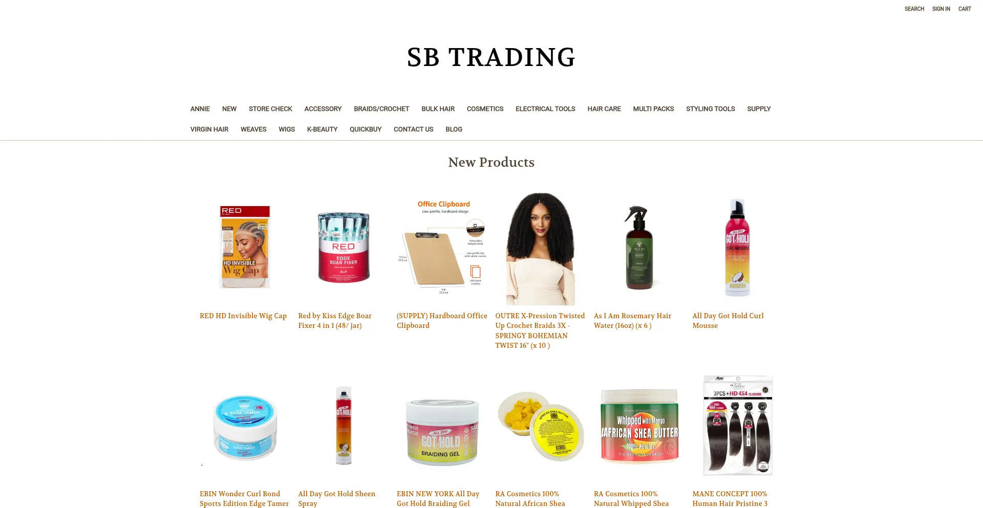 Website screenshot of Starbeautywholesale.com