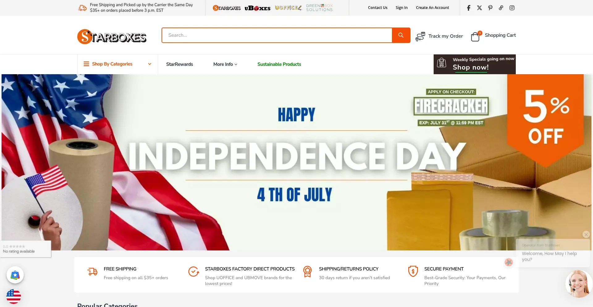 Website screenshot of Starboxes.com