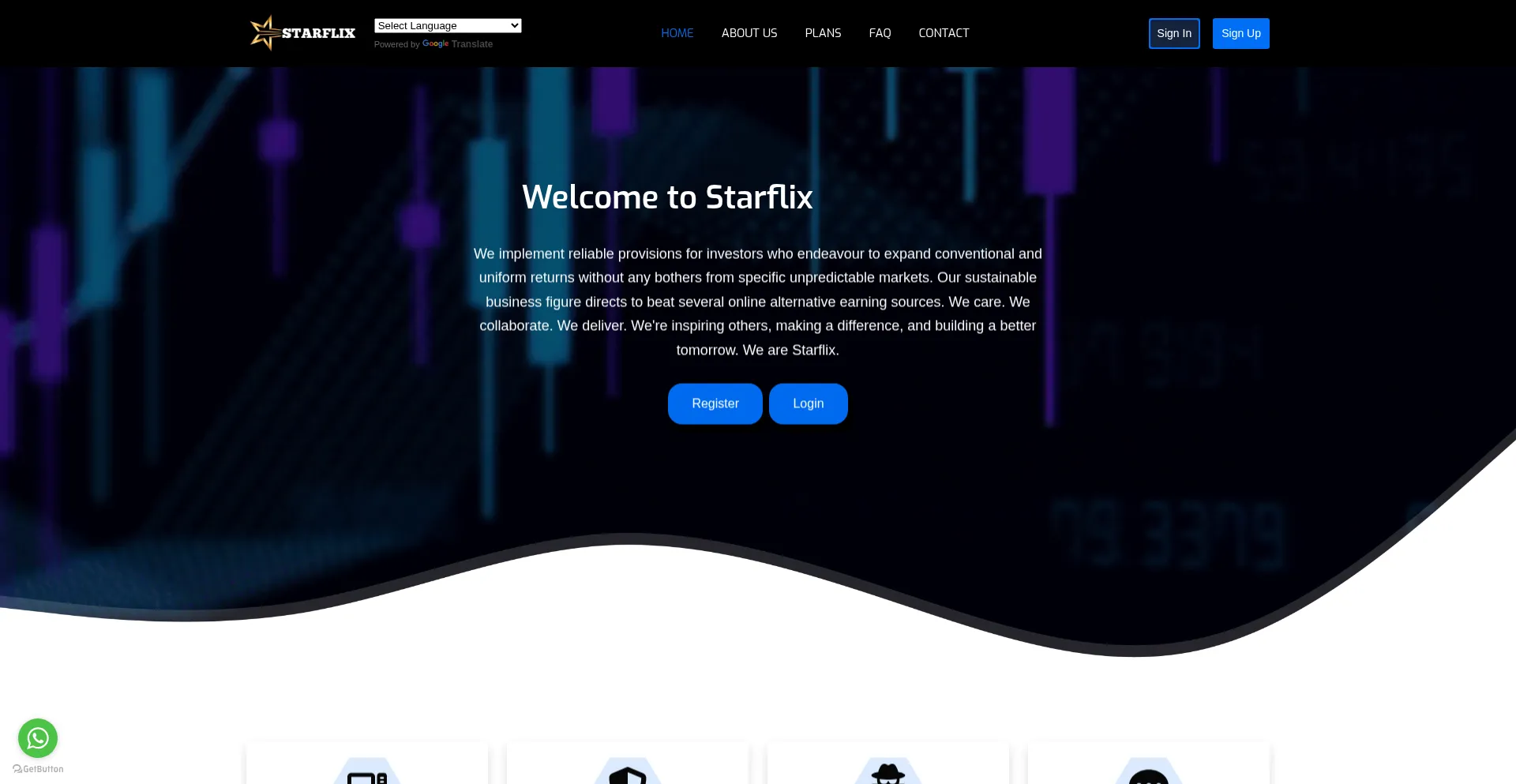 Website screenshot of Starflixgo.com