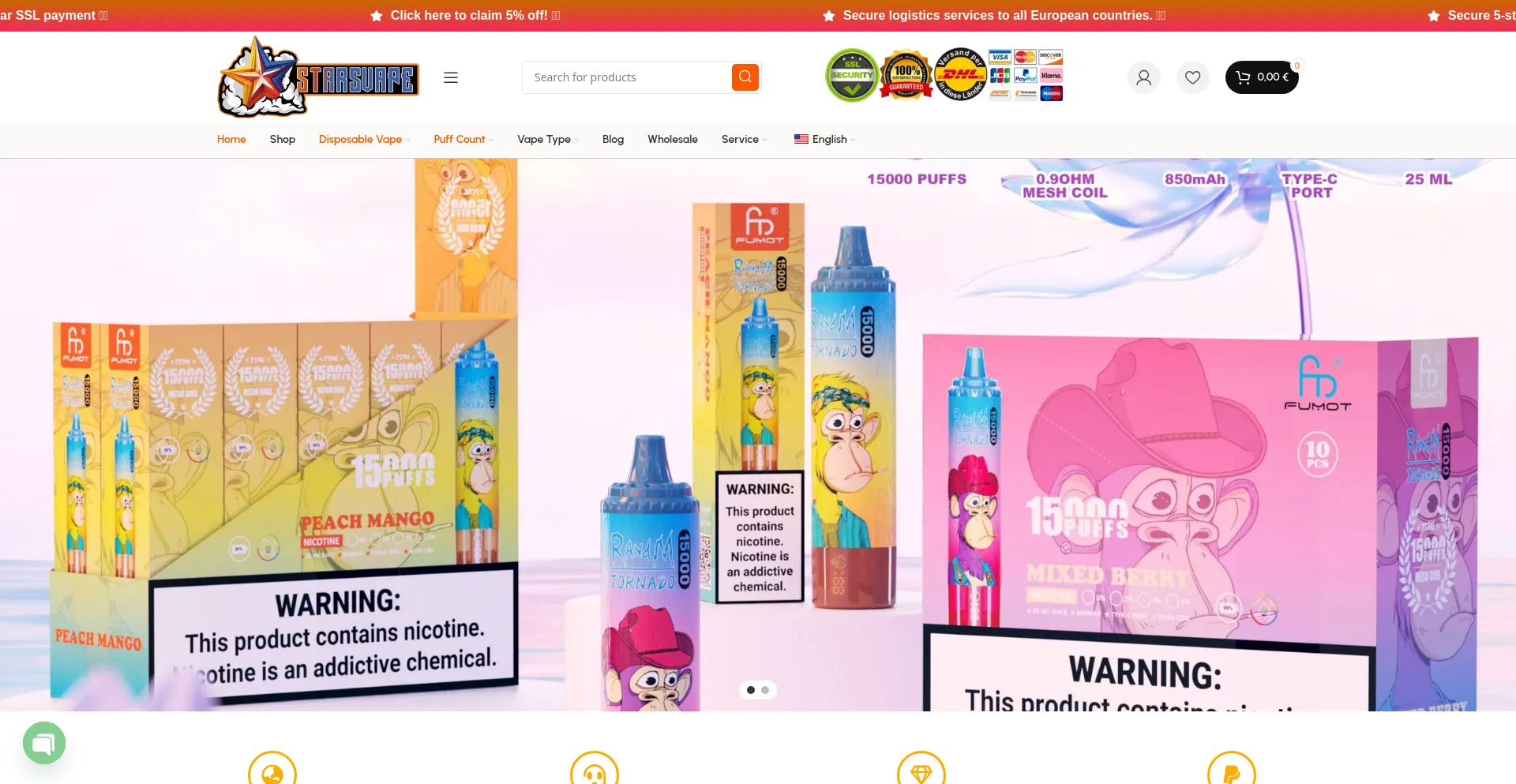 Website screenshot of Starsvape.com