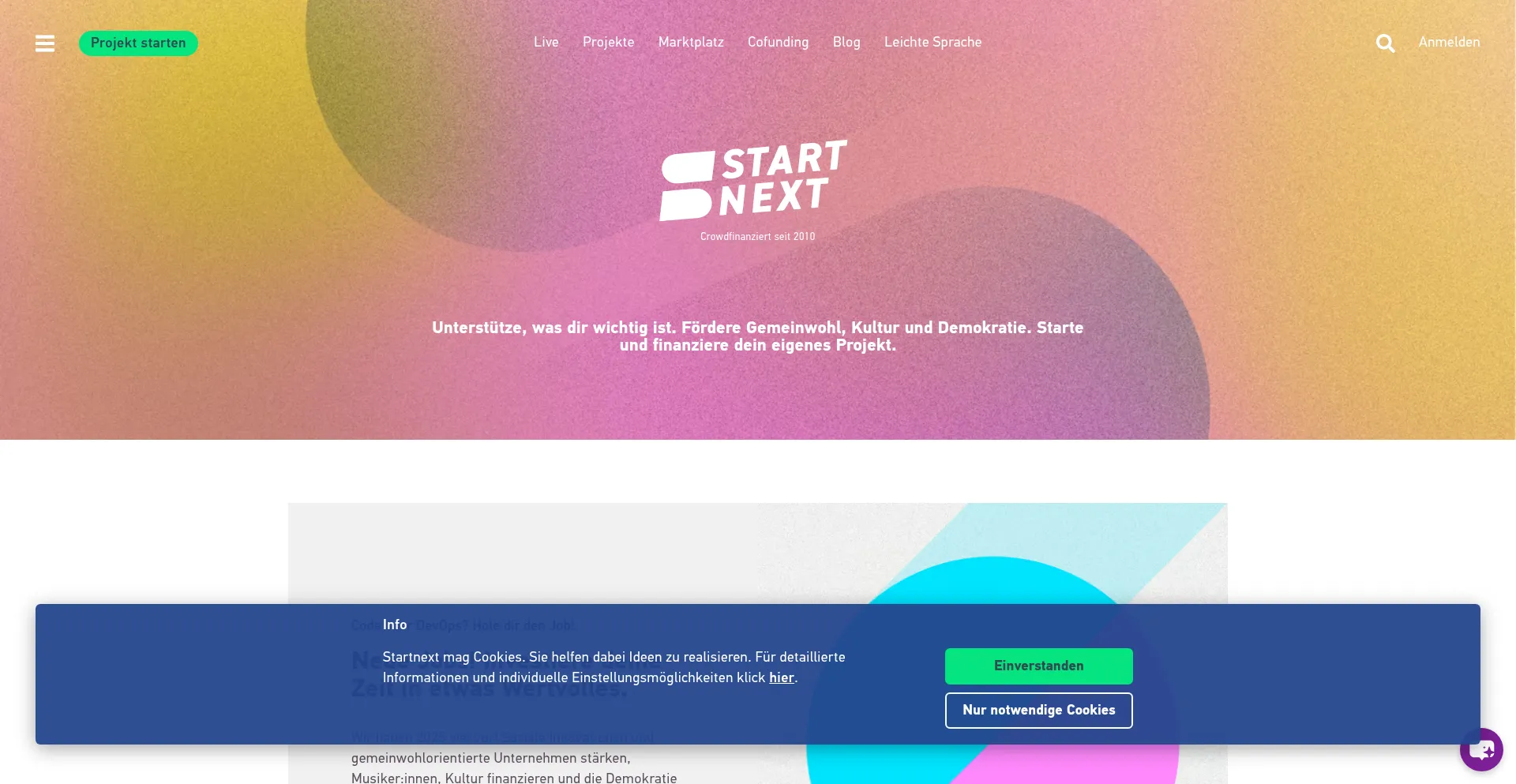 Website screenshot of Startnext.com