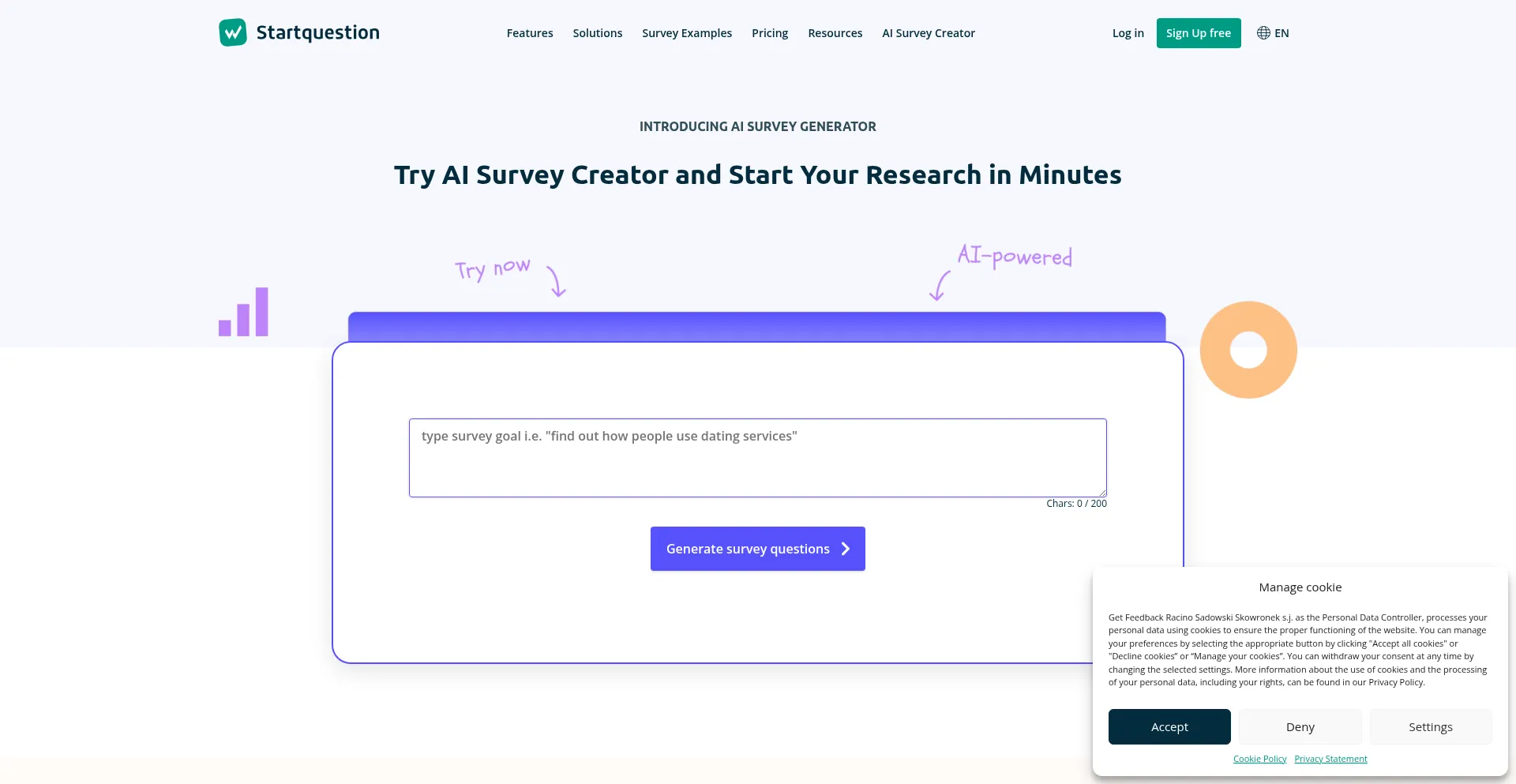 Website screenshot of Startquestion.com