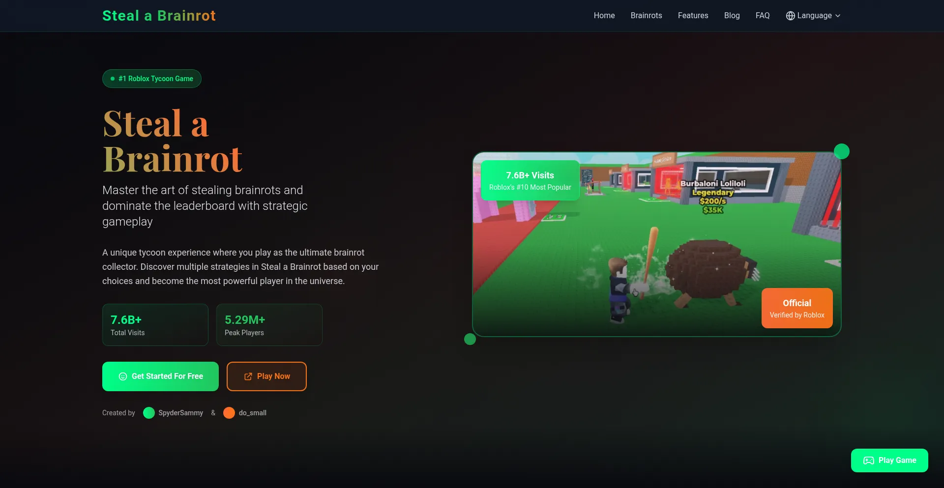 Website screenshot of Stealabrainrotroblox.top
