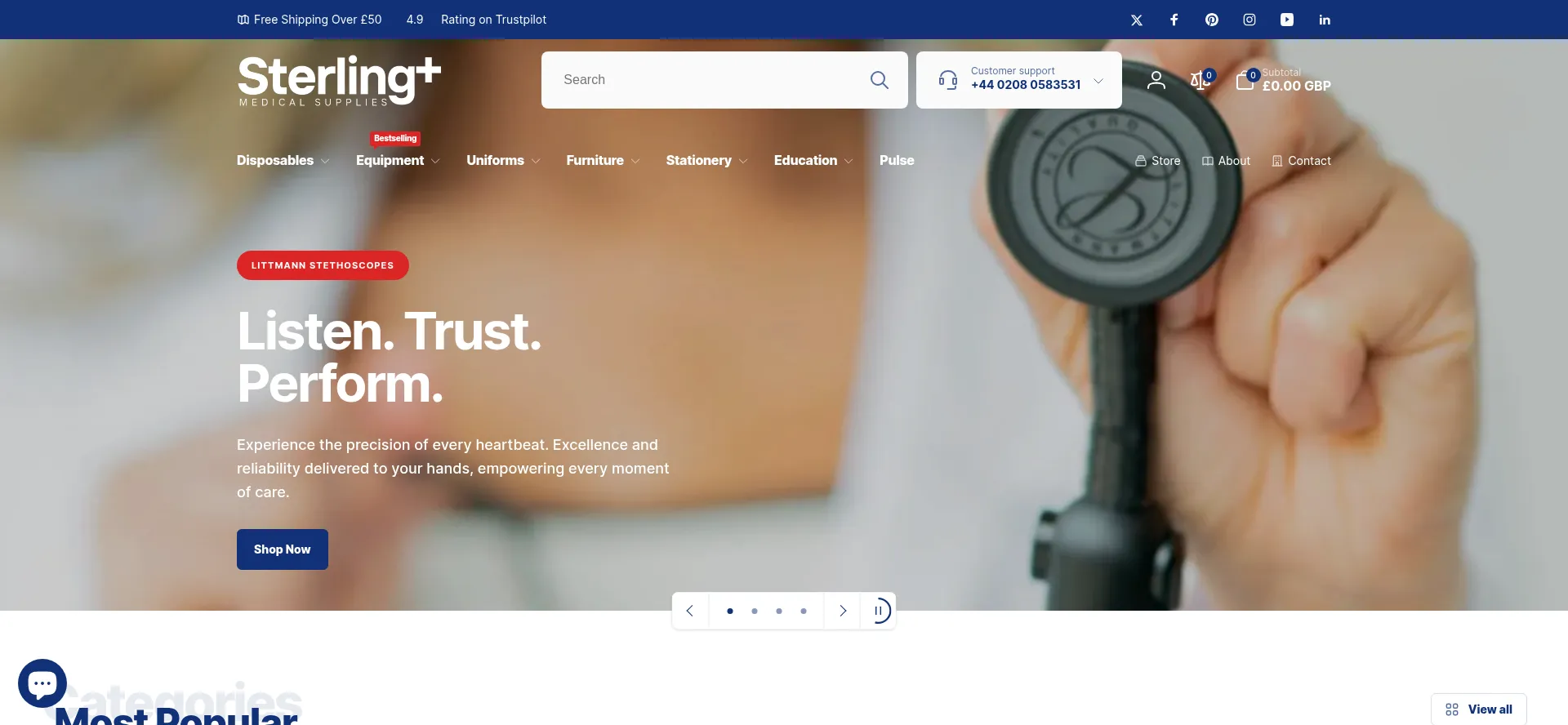 Website screenshot of Sterlingmedical.uk