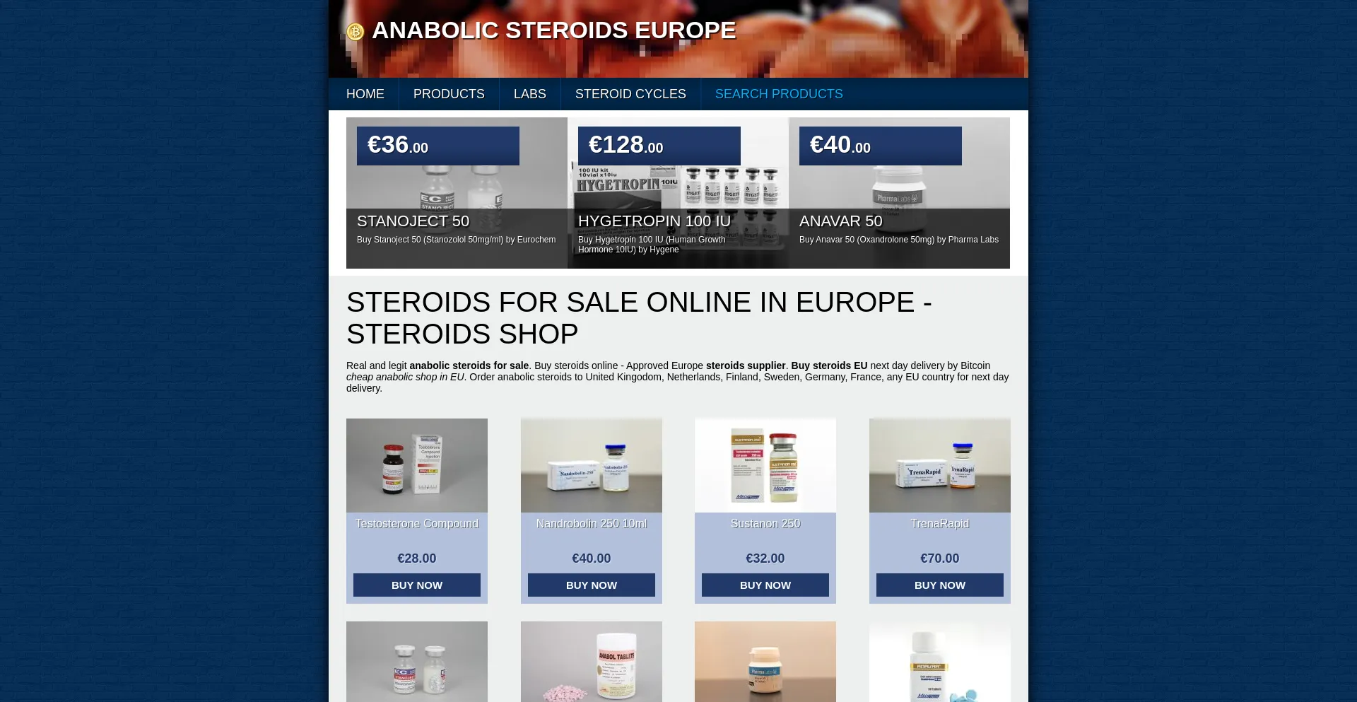Website screenshot of Steroids-eu.com