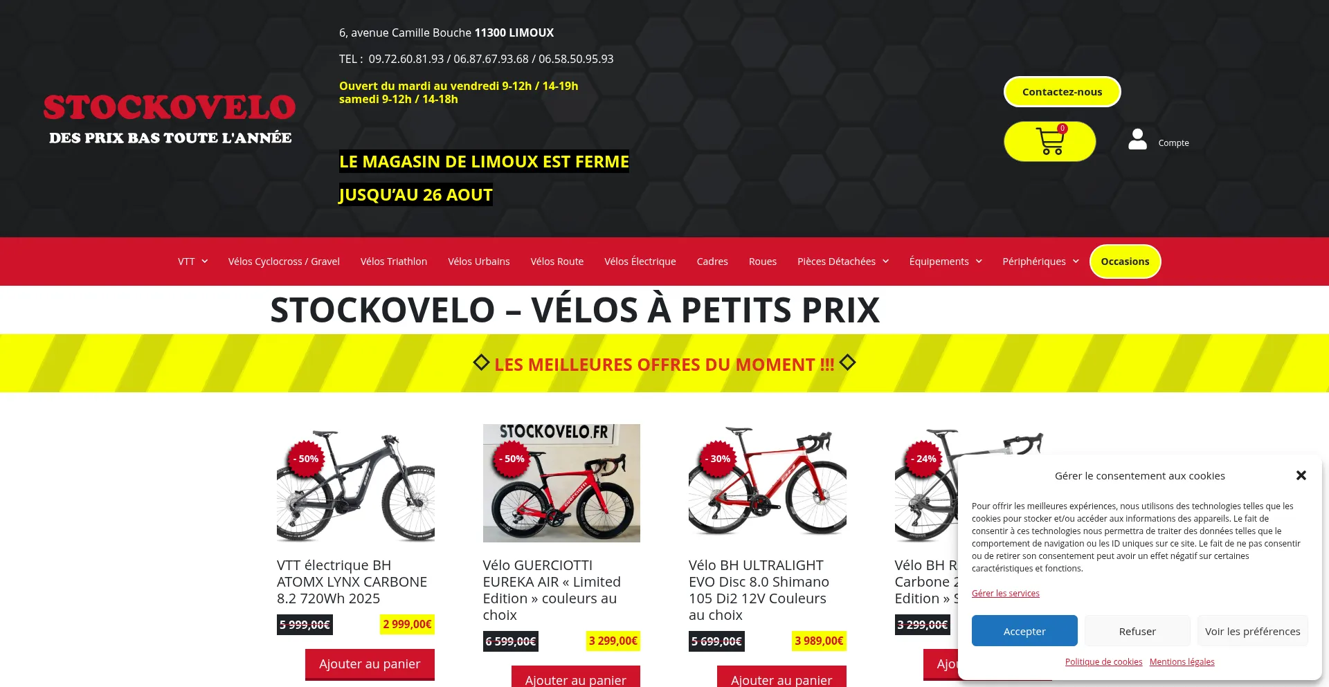 Website screenshot of Stockovelo.fr