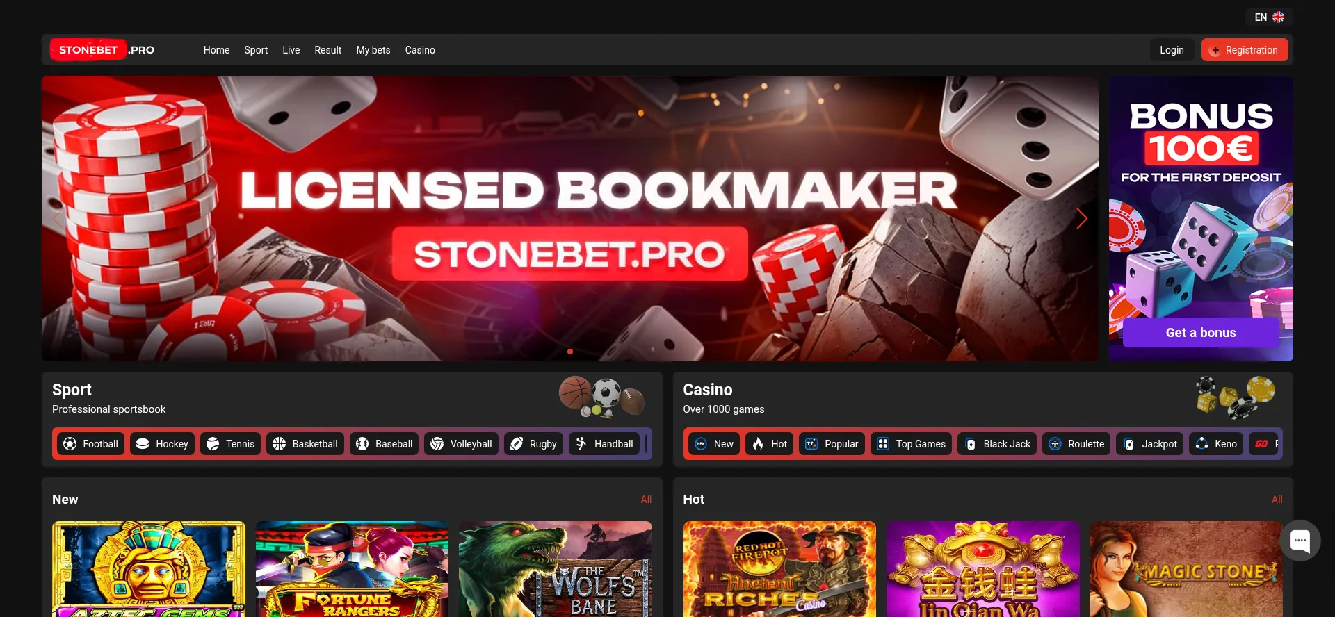 Website screenshot of Stone-bet.com