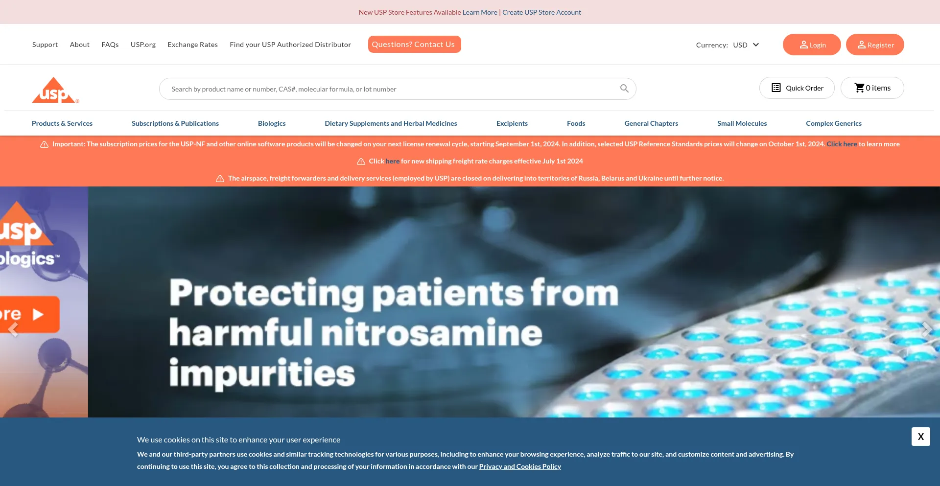 Website screenshot of Store.usp.org