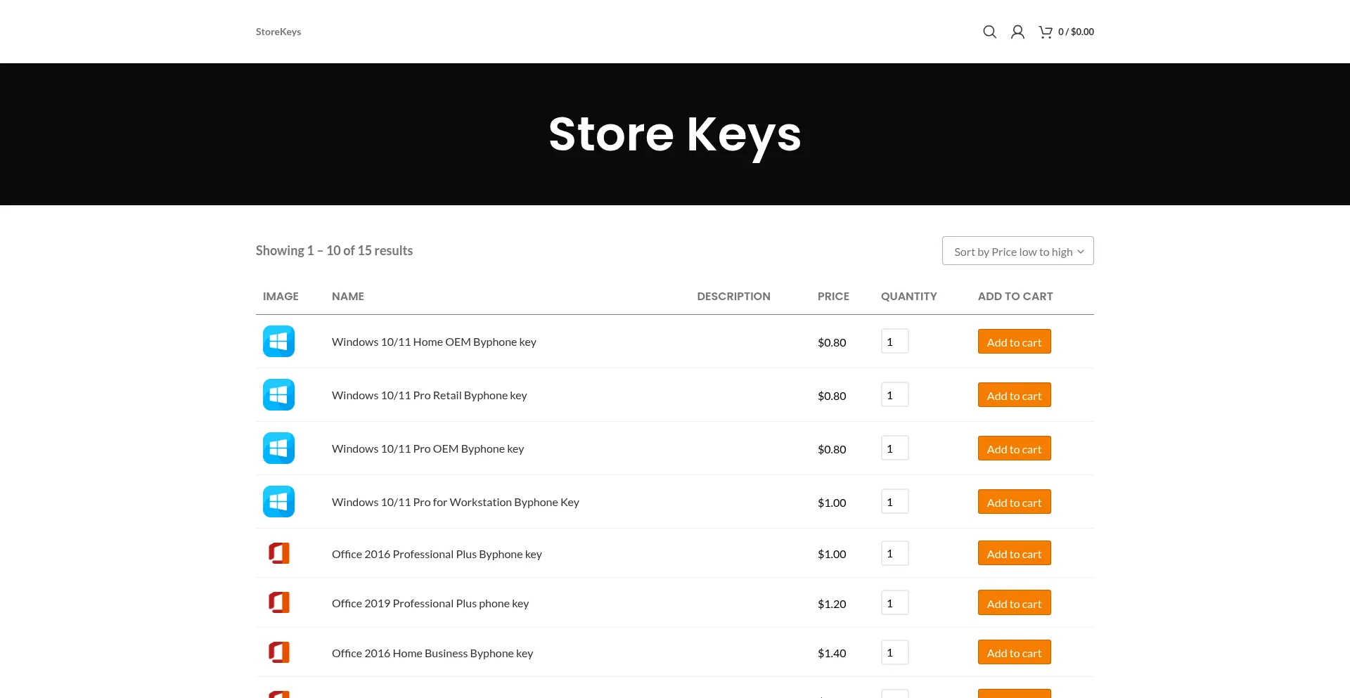 Website screenshot of Storekeys.shop