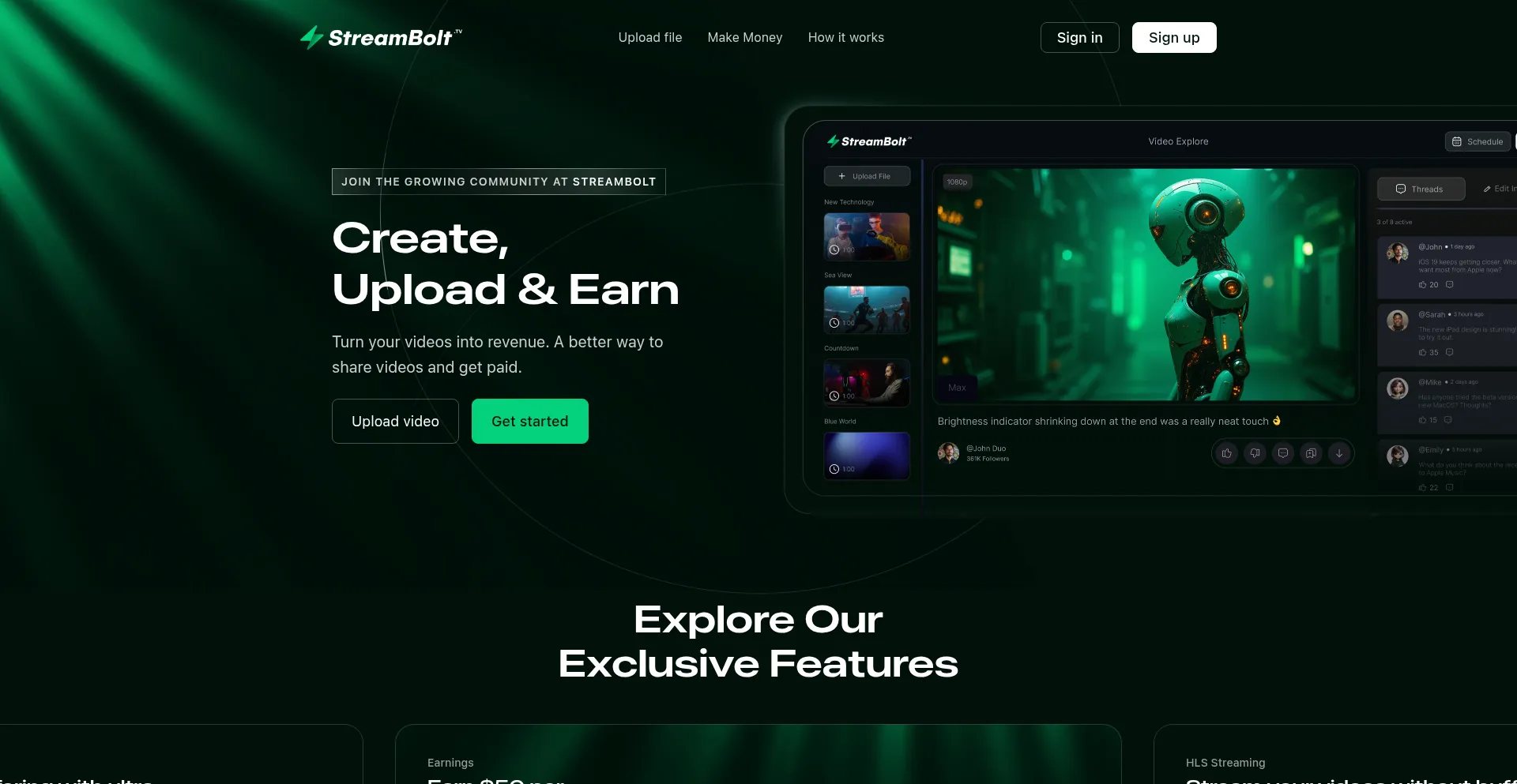 Website screenshot of Streambolt.tv