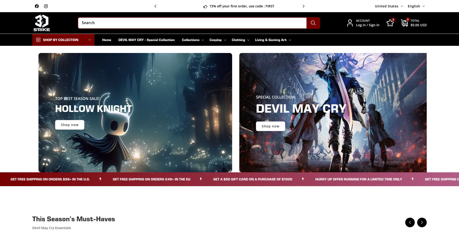 Website screenshot of Strike3d.eu