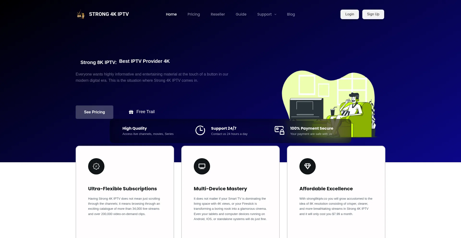 Website screenshot of Strong8kiptv.co
