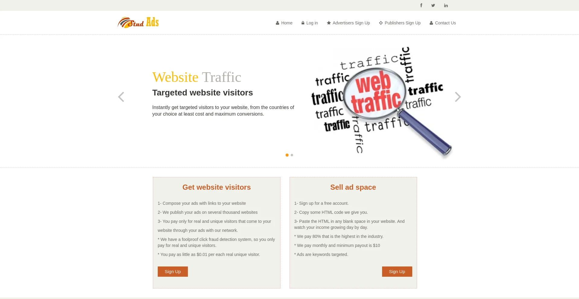 Website screenshot of Studads.com