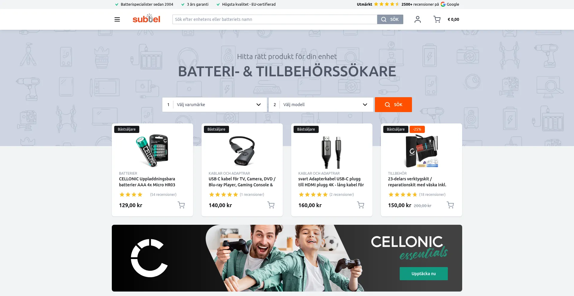 Website screenshot of Subtel.se