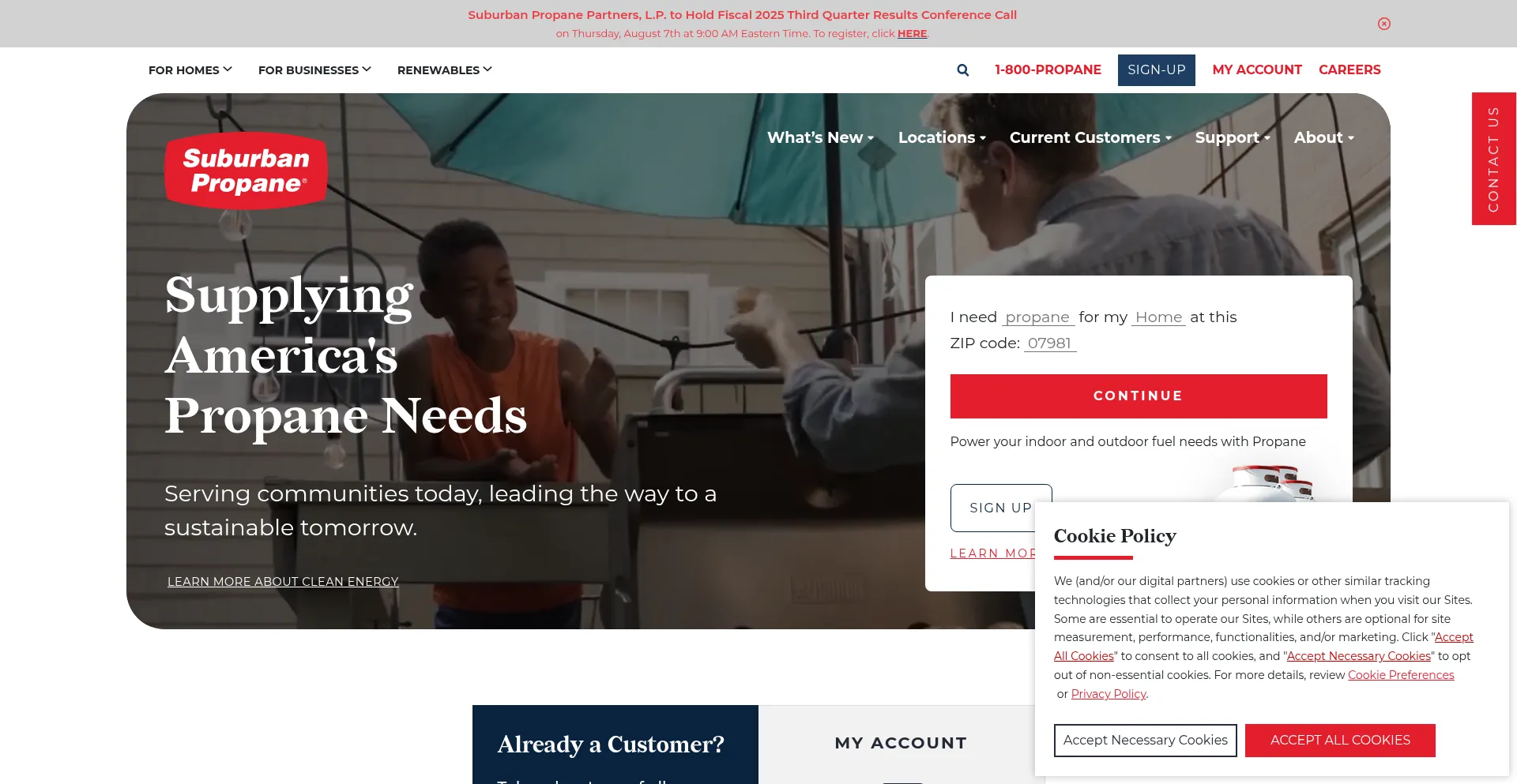 Website screenshot of Suburbanpropane.com