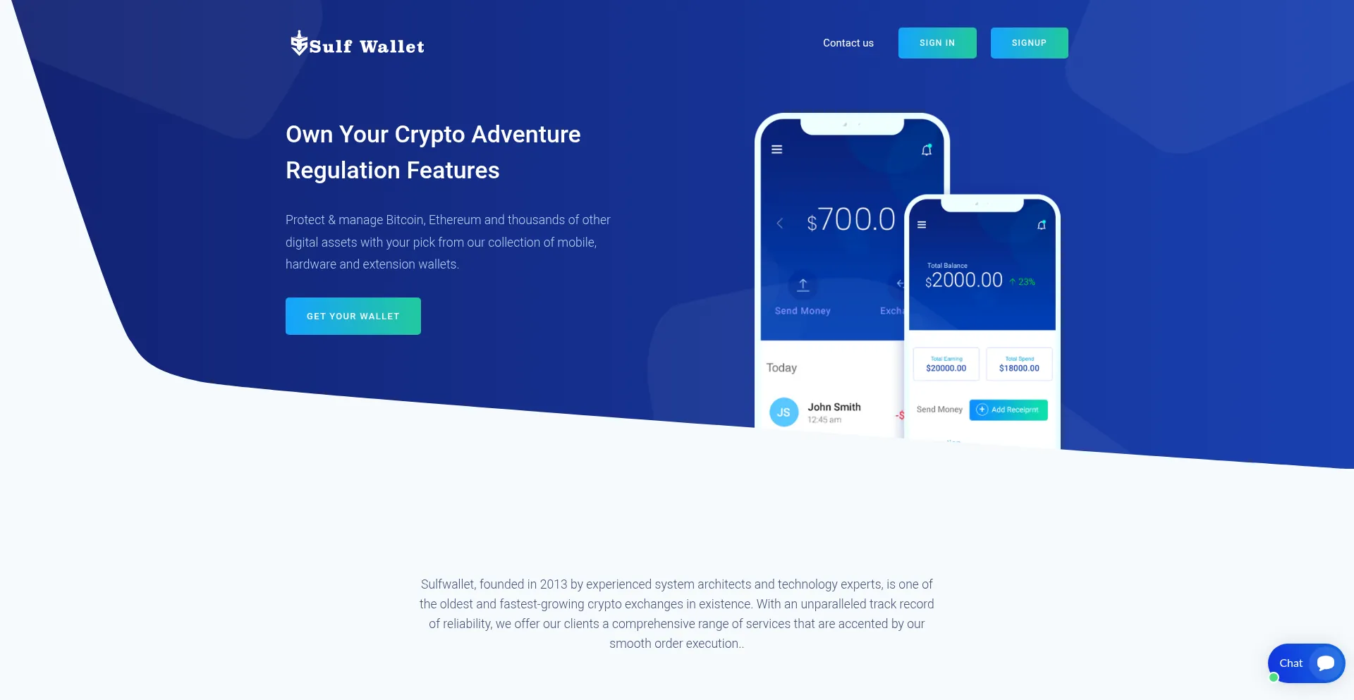 Website screenshot of Sulfwallet.com