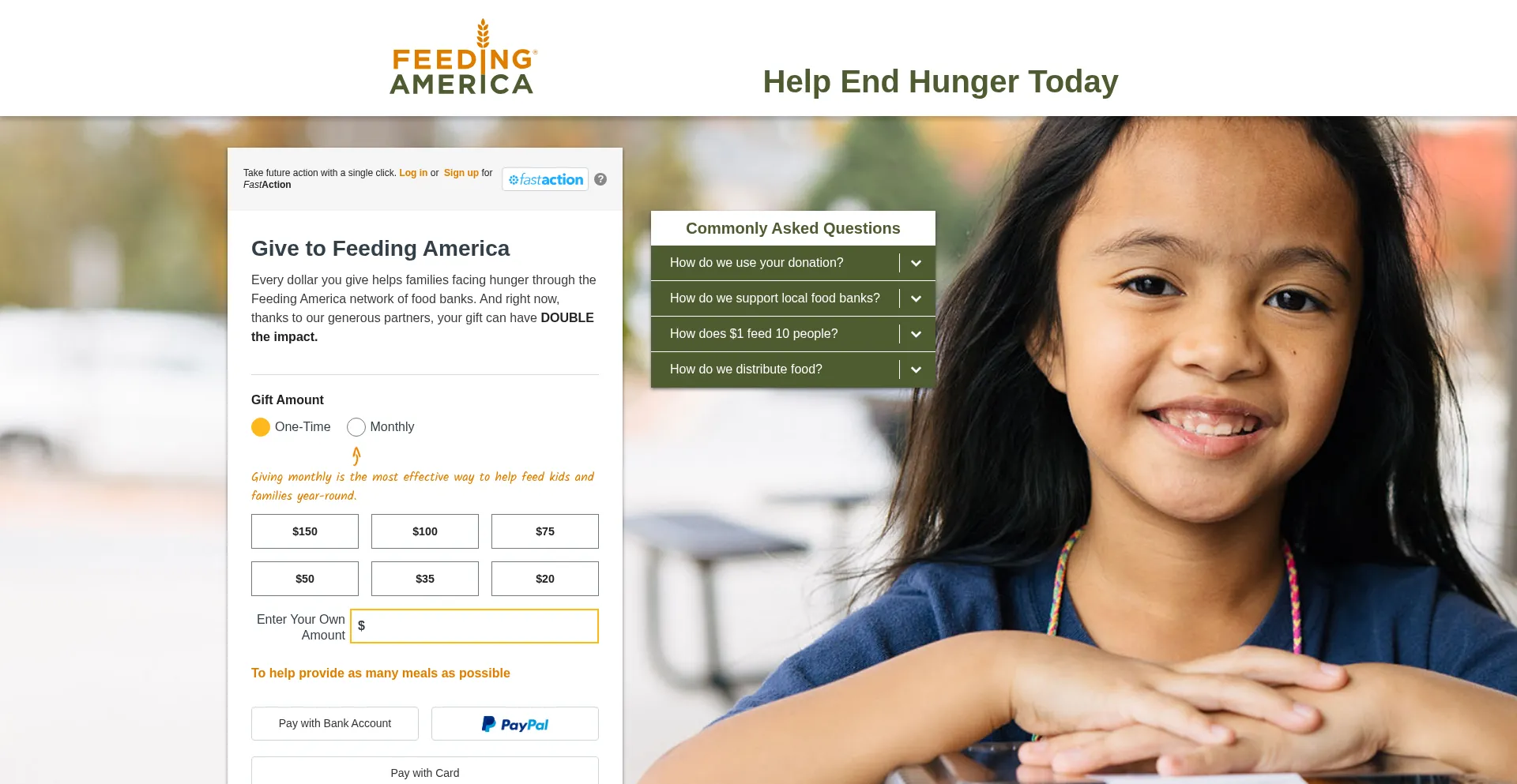 Website screenshot of Supportfeedingamerica.org