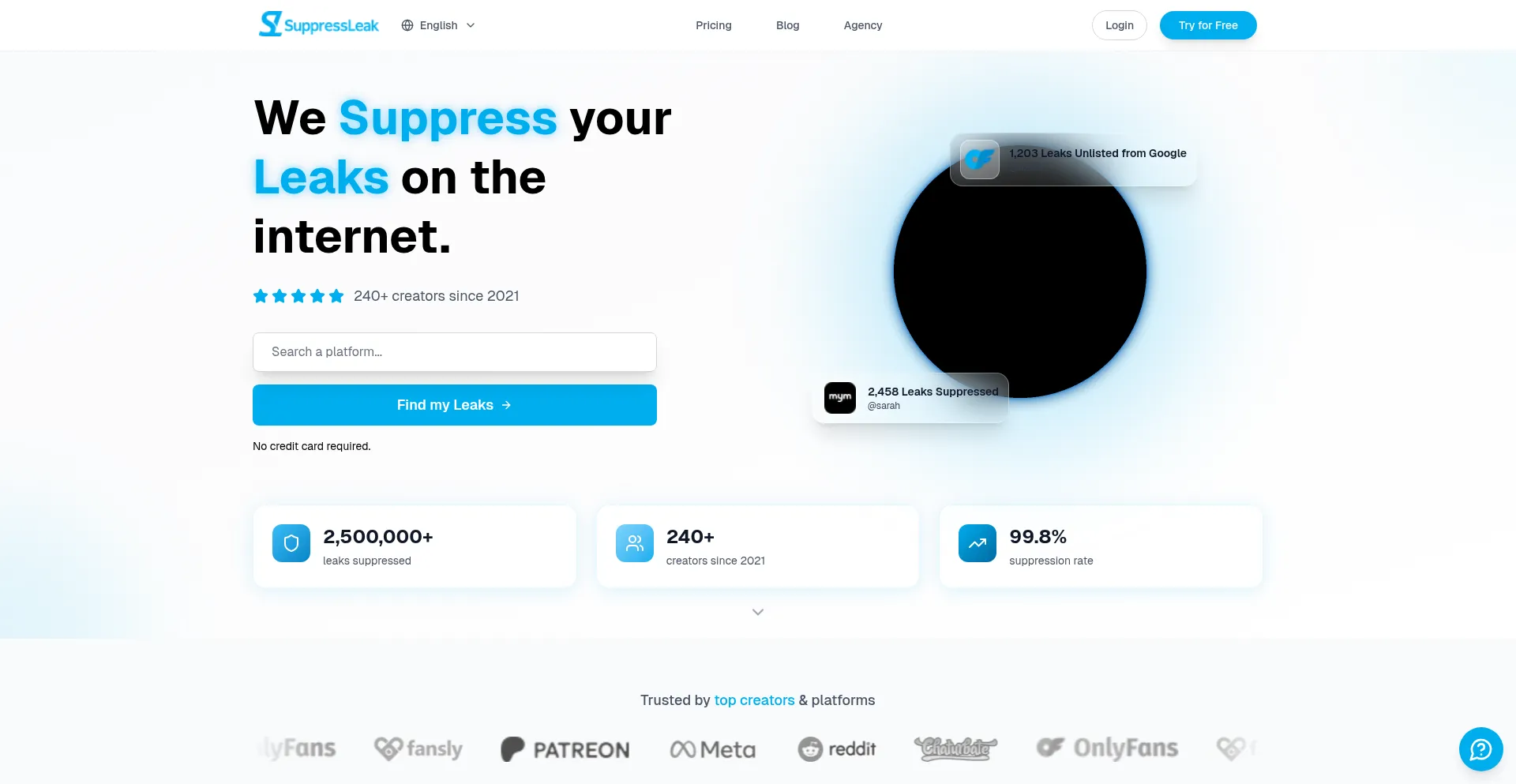 Website screenshot of Suppressleak.com