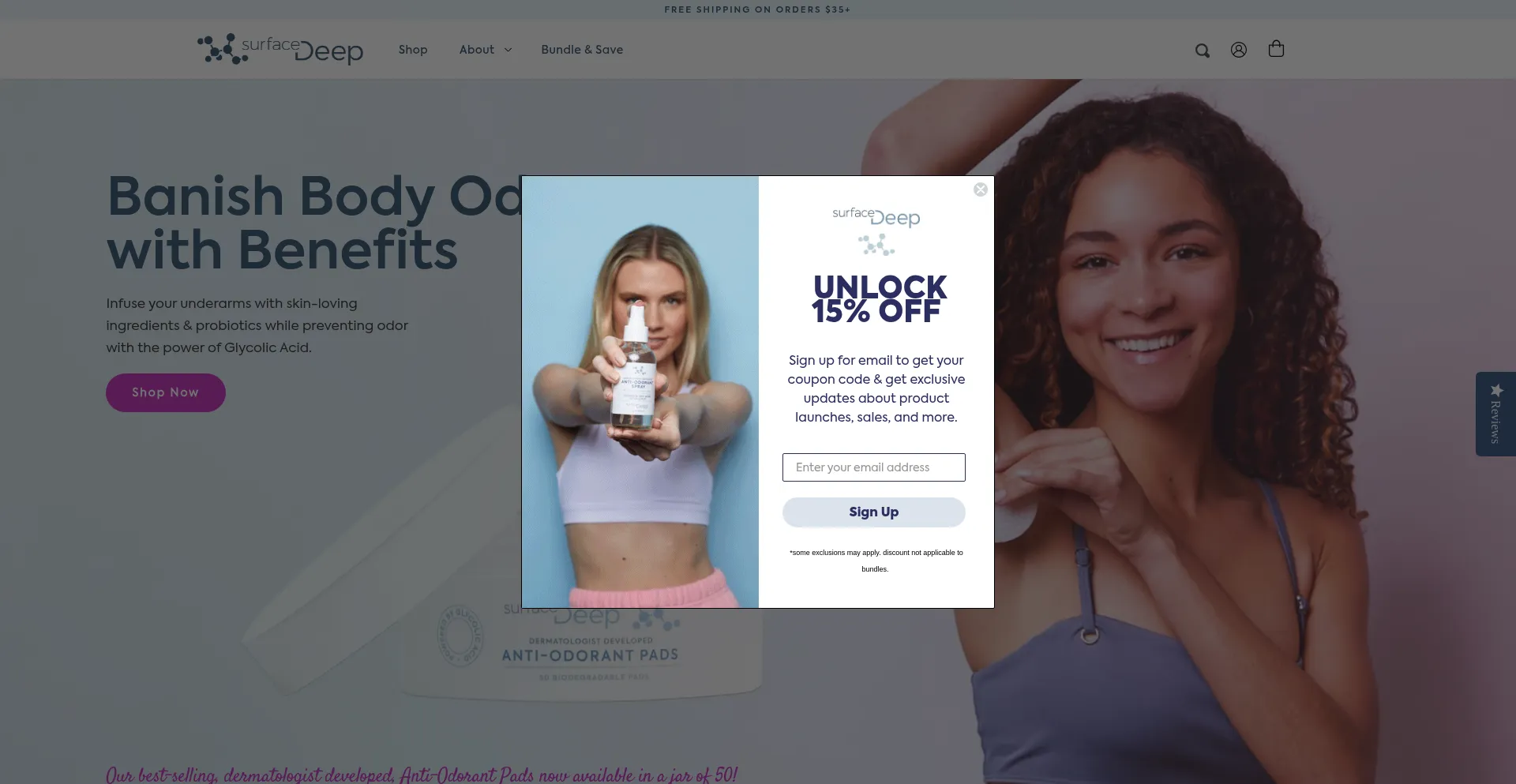 Website screenshot of Surfacedeep.com