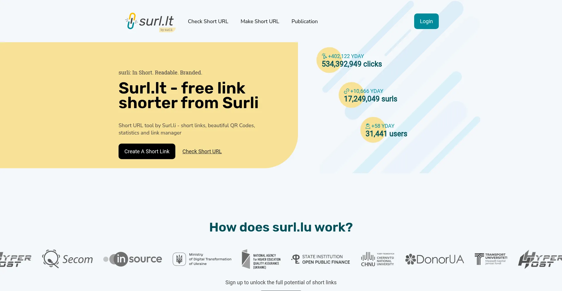 Website screenshot of Surl.lt