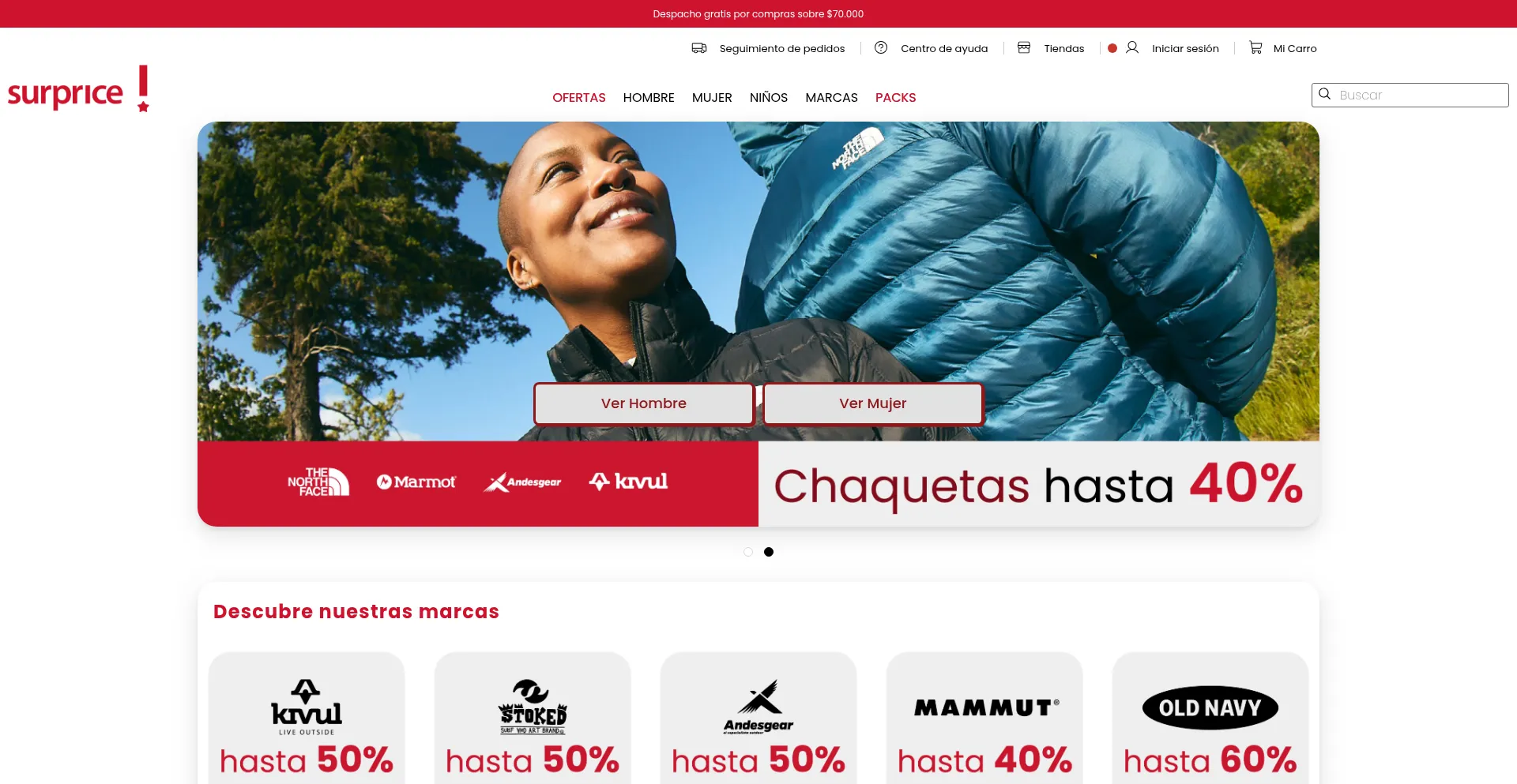 Website screenshot of Surprice.cl