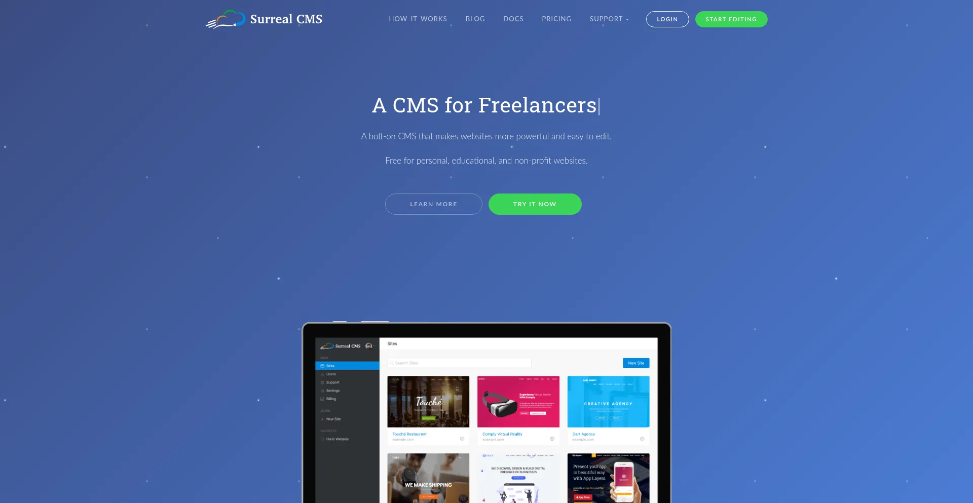 Website screenshot of Surrealcms.com