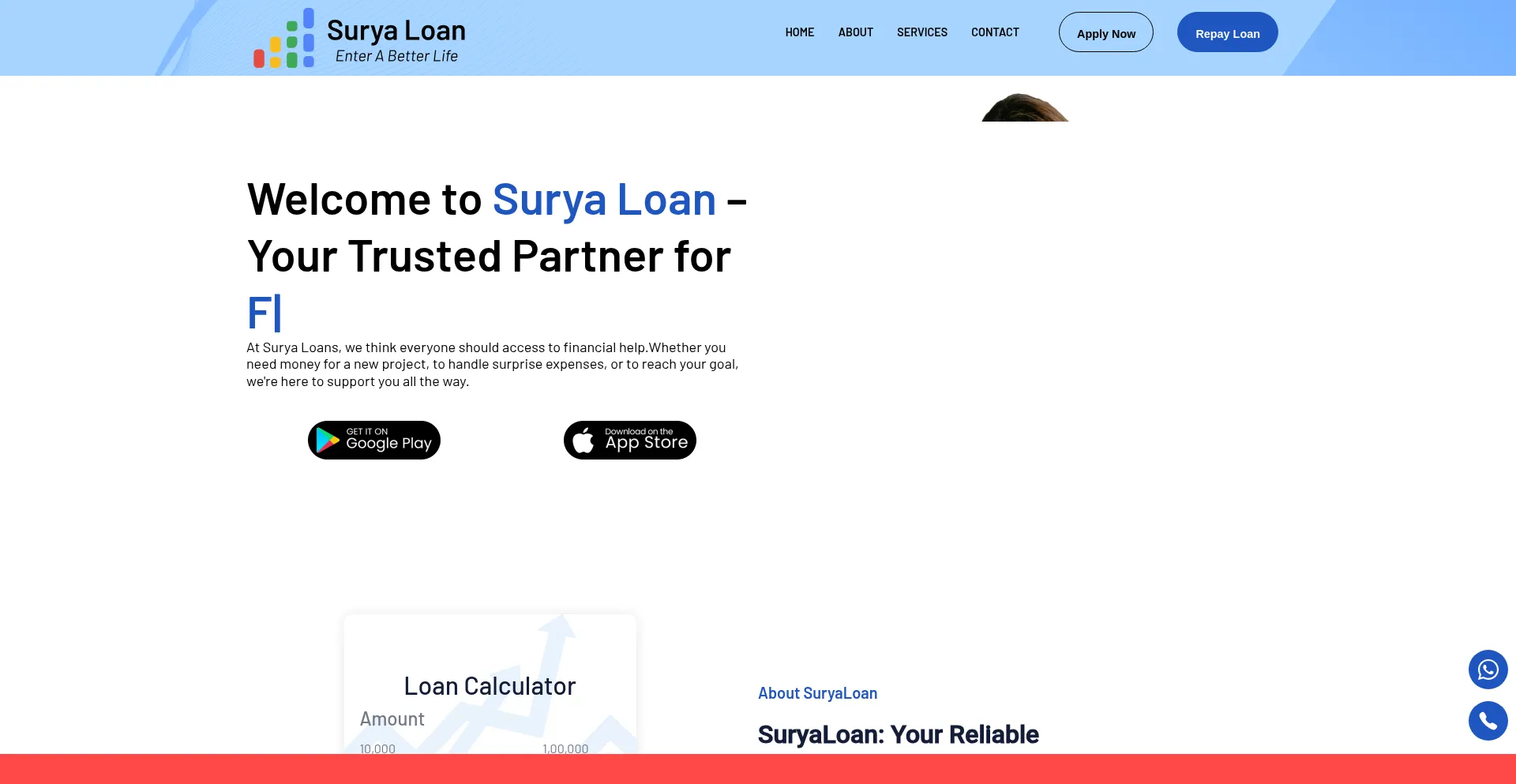 Website screenshot of Suryaloan.com
