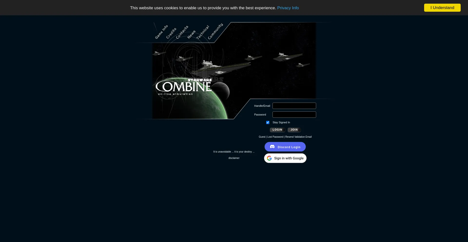 Website screenshot of Swcombine.com