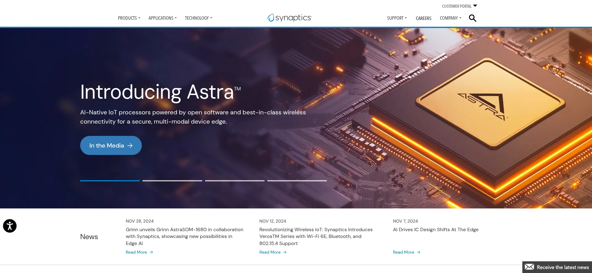 Website screenshot of Synaptics.com