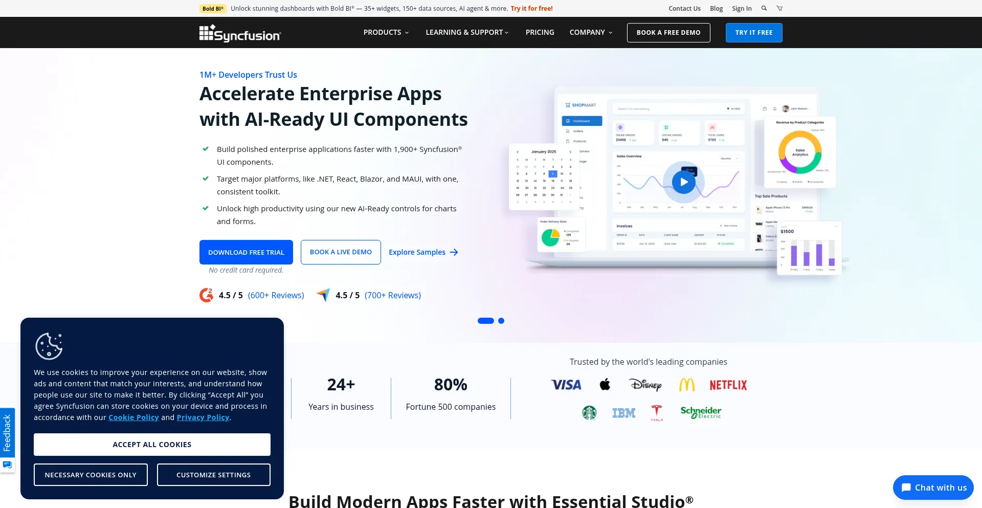 Website screenshot of Syncfusion.com