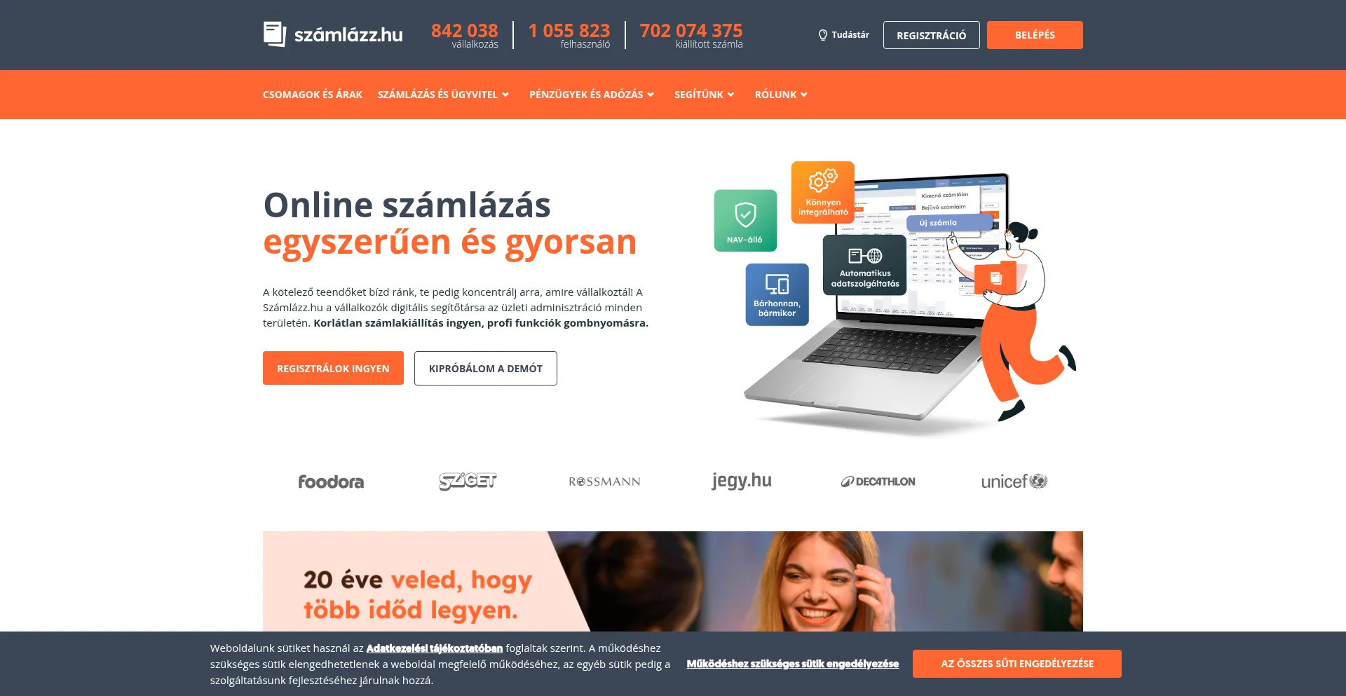 Website screenshot of Szamlazz.hu