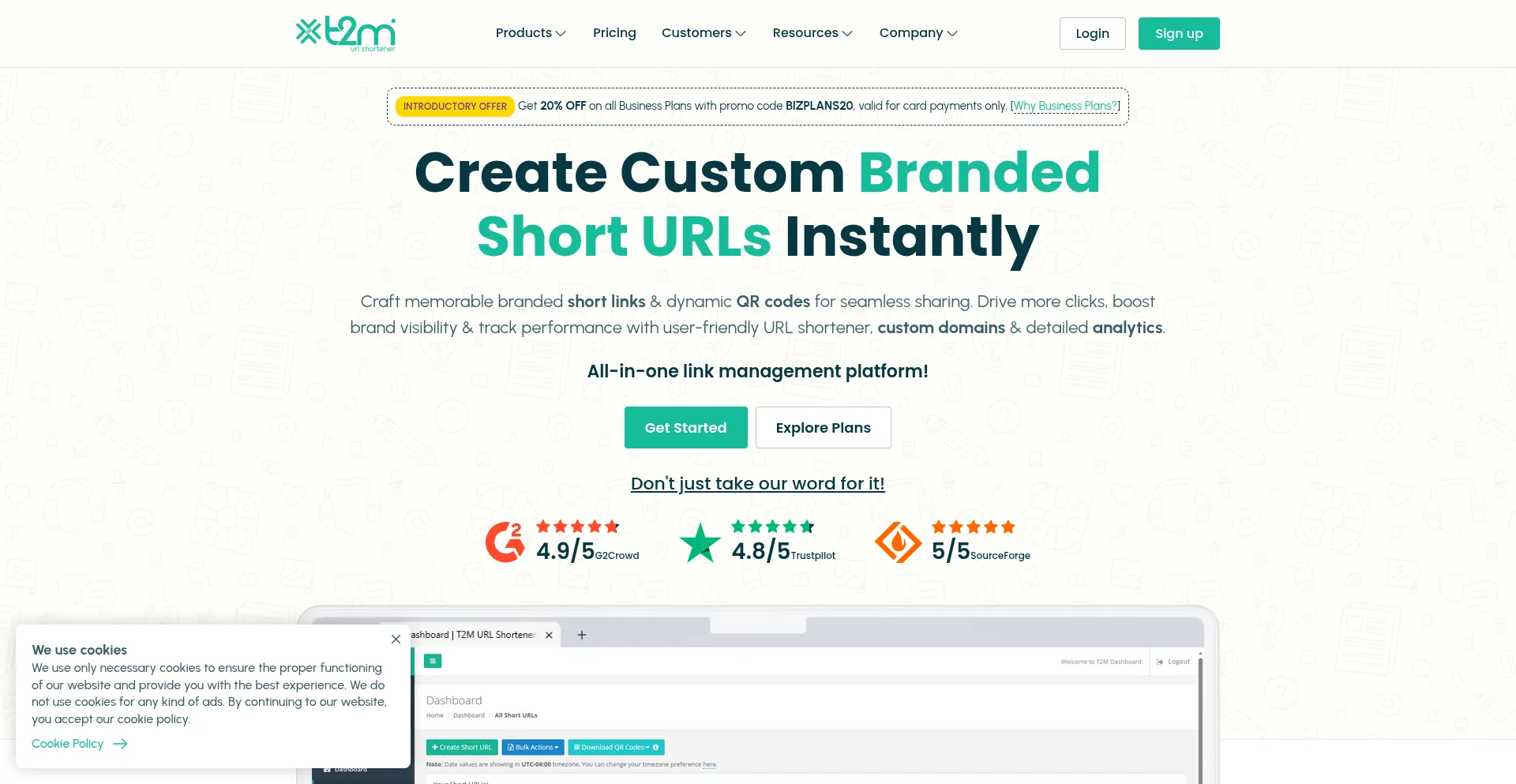 Website screenshot of T2mio.com