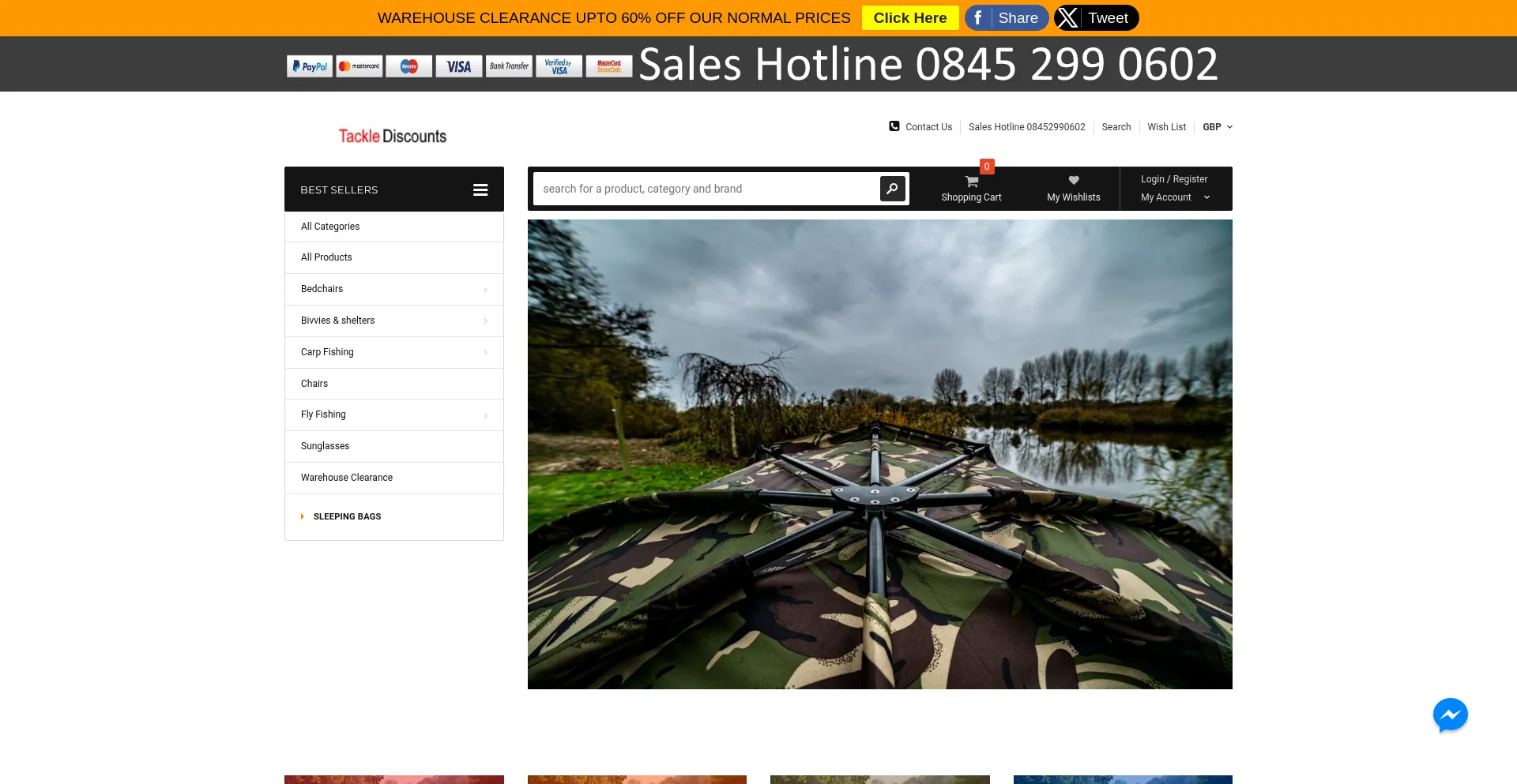 Website screenshot of Tacklediscounts.co.uk