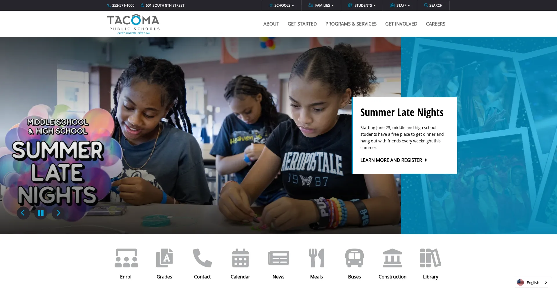 Website screenshot of Tacomaschools.org