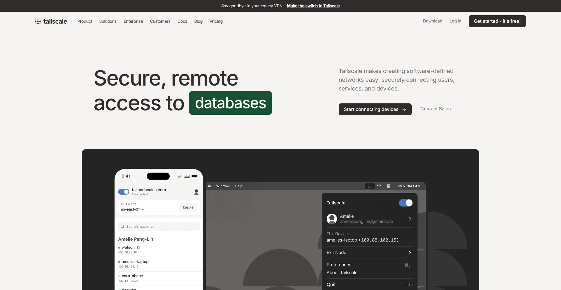 Website screenshot of Tailscale.com
