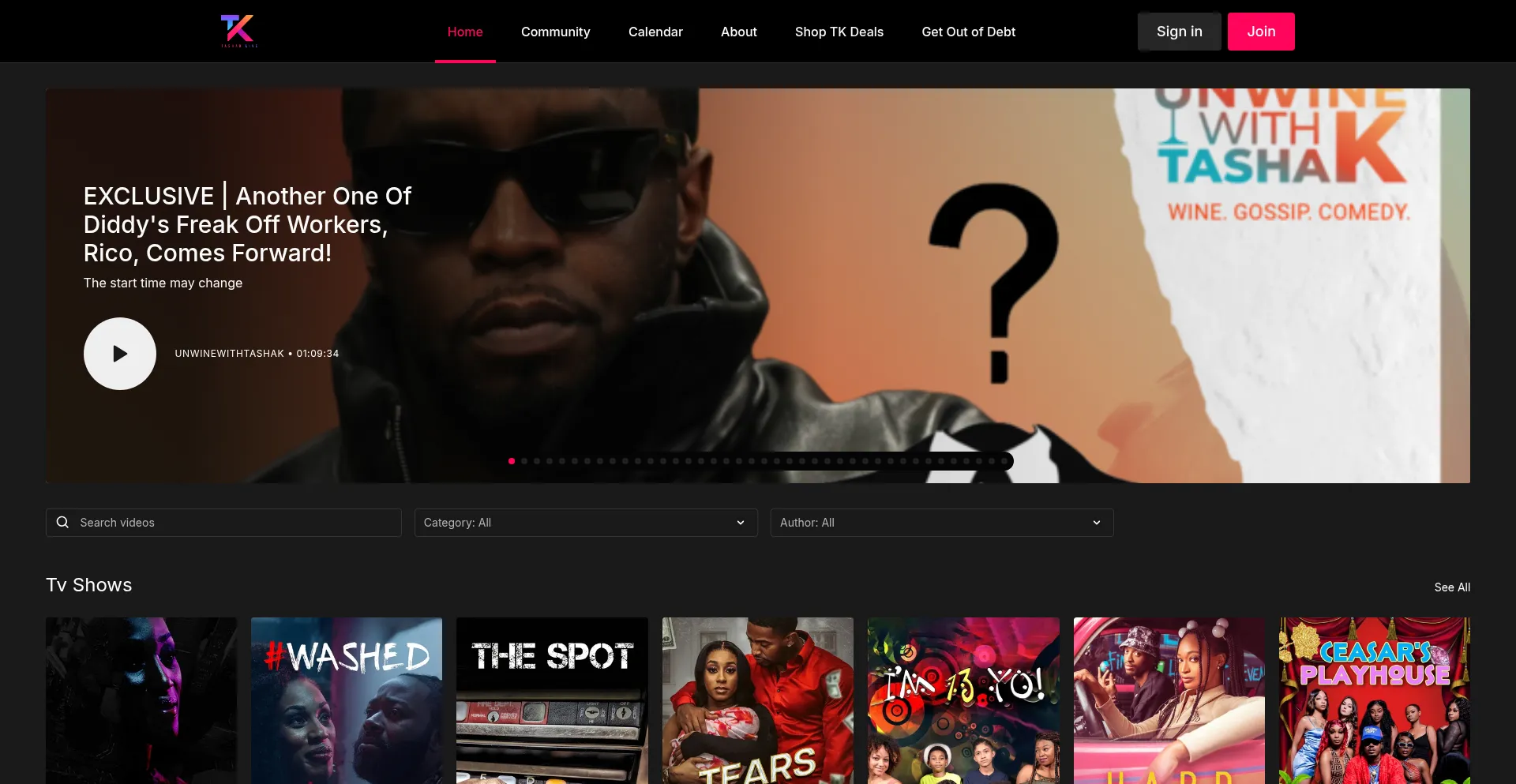 Website screenshot of Tashaklive.com